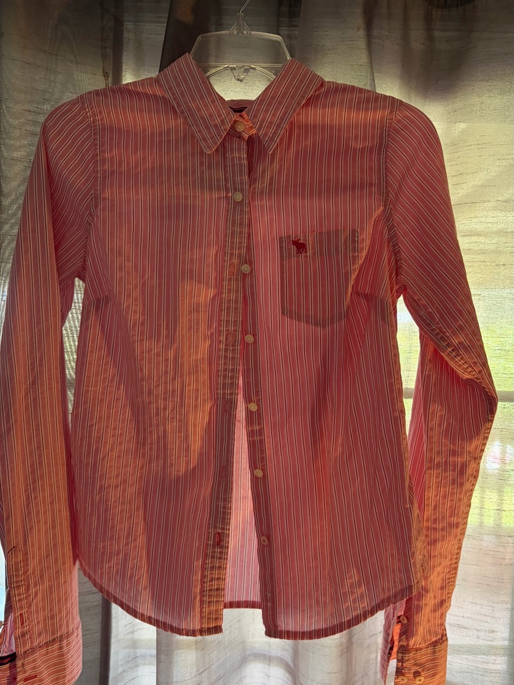 Abercrombie & Fitch Pink and White Striped Button-Up Blouse